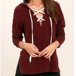 Project Social T Bali Burgundy Lace-Up Hoodie